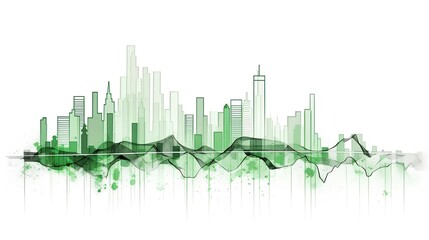 ESG sustainability concept with a green city skyline in a simple line style and green color. Environmental, social, and governance sustainability. Generative AI