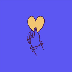 Minimalistic doodle vector hand drawn illustration. Hand with heart