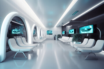 Interior of the future waiting room at the airport, Generative Al