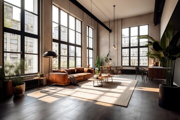 Fototapeta na wymiar An modern and spacious loft apartment - generative AI