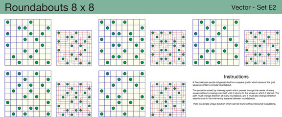 5 Roundabouts 8 x 8 Puzzles. A set of scalable puzzles for kids and adults, which are ready for web use or to be compiled into a standard or large print activity book.
