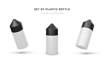 Set of 3d realistic plastic bottle with nicotine liquid for electronic cigarette isolated on light background. Vector illustration