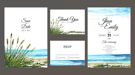 wedding cards, invitation. Save the date sea style design. Romantic beach wedding summer background