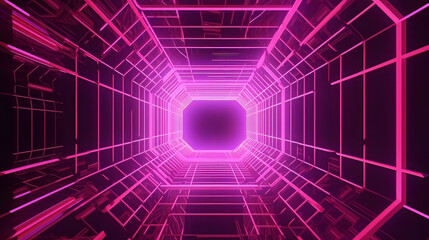 3d render, abstract tunnel, urban background, futuristic pink neon light, geometric structure, big data, quantum computer, storage, cyber safety, virtual reality