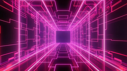 3d render, abstract tunnel, urban background, futuristic pink neon light, geometric structure, big data, quantum computer, storage, cyber safety, virtual reality