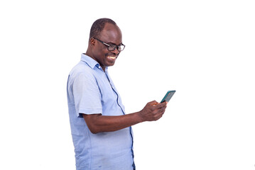 portrait of a mature man with cellphone, happy.