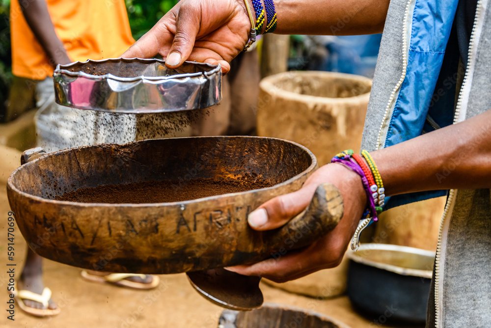 Wall mural preparing coffee in chagga tribe near the moshi town