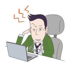 People with sore eyes and head from looking at the computer too much