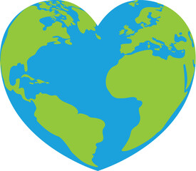An Earth world globe in a heart shape, could be a concept for world Earth Day