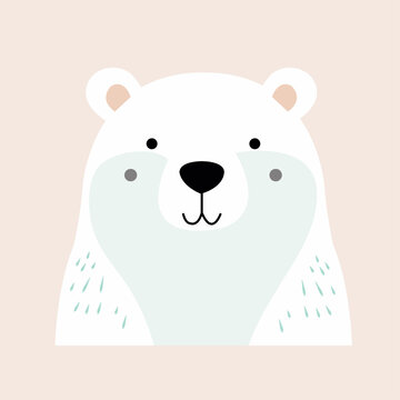 Simple vector grey baby polar bear. Nursery animal. Scandinavian style. Forest friends. Isolated on a white background