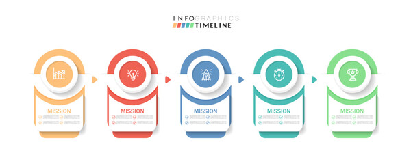 Infographic design template. timeline with icons and 5 options or steps. Can be used for process, presentations, layout, banner, web design vector illustration.