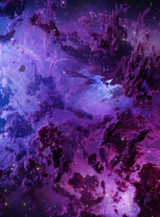 Nebula in outer space, planets and galaxy, 3d animation