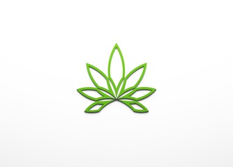 Cannabis plant in minimalist style icon isolated on white background. 3D Render illustration