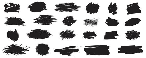Vector black paint, ink brush stroke, brush, line or texture. Dirty artistic design elements, boxes, frames for text.