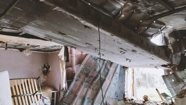 Civil houses shot down by tanks and destroyed by artillery by Russian occupiers. Ukrainian village in the Kherson region is completely destroyed by the Russians in 2022, exact date unknown
