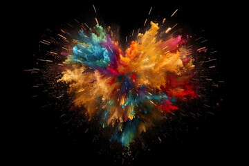 Colorful Explosion in Heart Shape - Abstract Wallpaper on Black Background by generative ai