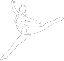 Continuous drawing in one line style of happy woman stretching. Elegant female dancer vector illustration.