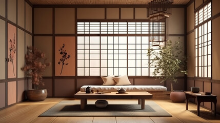 Minimalist design living room japan style. Generative Ai