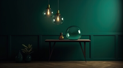 Home mockup, dark green room interior background, 3d render. Generative Ai