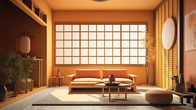 Minimalist design living room japan style. Generative Ai