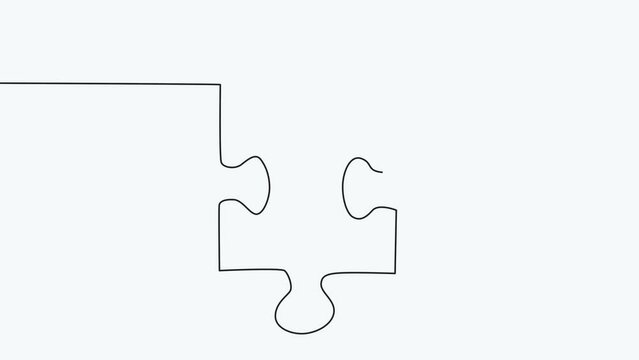 connected puzzle pieces of one continuous line drawn. Jigsaw puzzle element. 4K animation