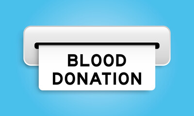White coupon banner with word blood donation from machine on blue color background