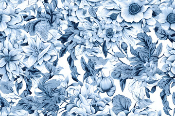 Floral pattern. Seamless pattern with decorative flowers and plants. AI