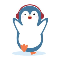 penguin listening to music on headphones cartoon