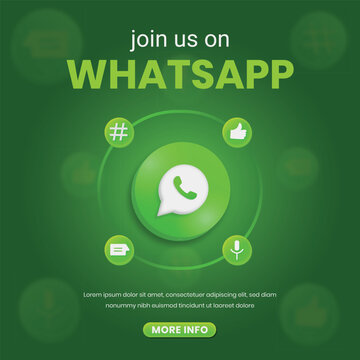 Join Us On Whatsapp, 3d Whatsapp Logo With Social Media Icon, Whatsapp Square Banner For Instagram And Facebook, Vector Illustration EPS 10