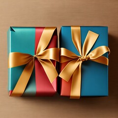 gift box with golden ribbon. Generative AI