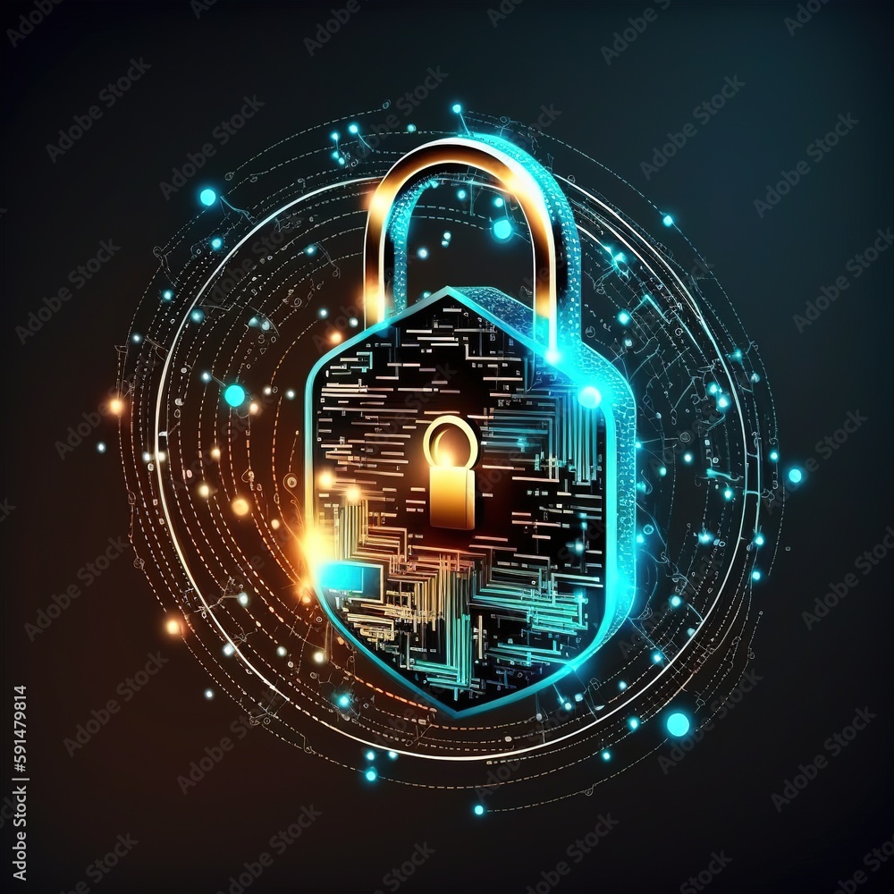 Poster padlock and encryption of business data network with fingerprint scanning and biometric identificati