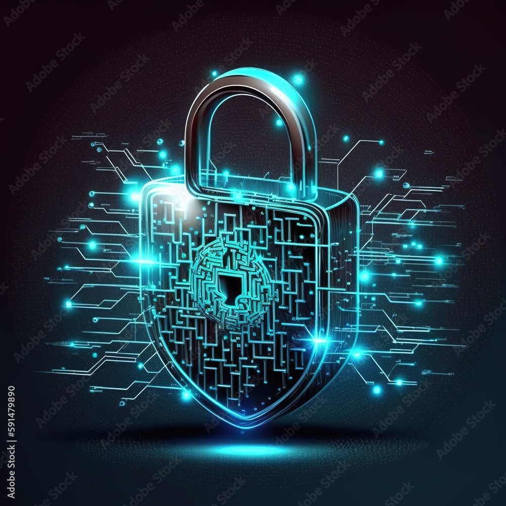 Poster padlock and encryption of business data network with fingerprint scanning and biometric identificati