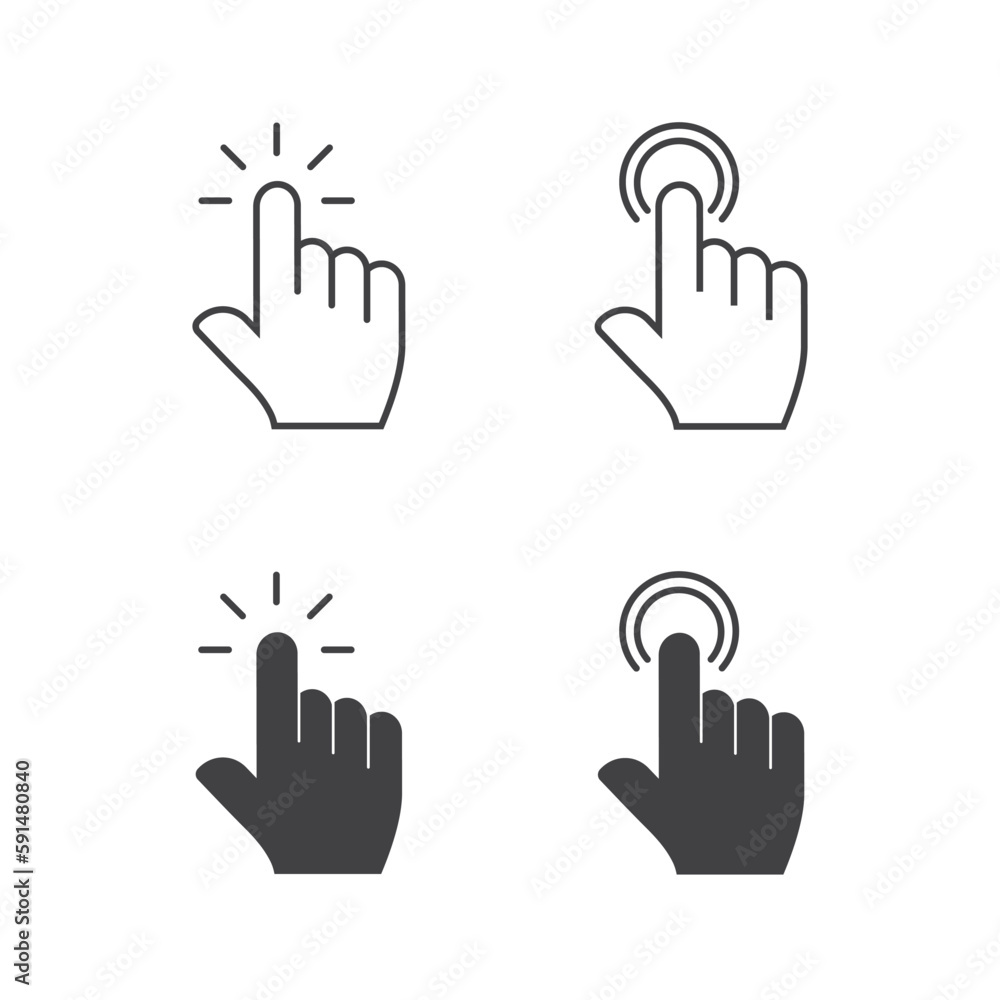Aufkleber touch vector icons set. hand cursor symbol. black illustration isolated for graphic and web design. 