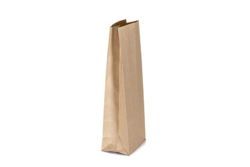 Recycled paper kraft long shopping bag isolated on white background.