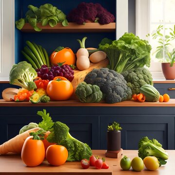 vegetables and fruits in kitchen. Generative AI