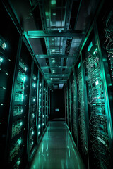 Tech Infrastructure: Close-Up of Servers and Network Equipment in Data Center