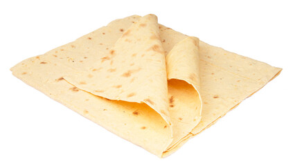 Armenian lavash on white background, isolated. Top view