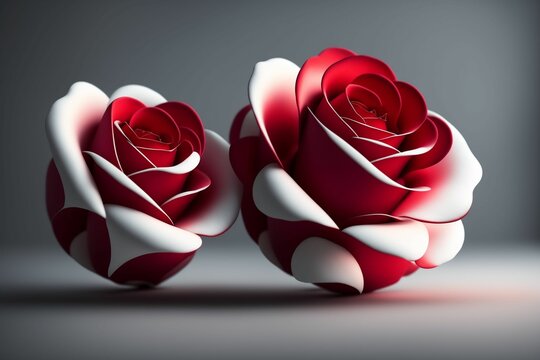 Deux roses rouge et blanche sur un fond uni gris - generative IA