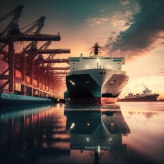 container cargo ships sailing, container cargo ships in corporate logistics and international transportation. generative ai