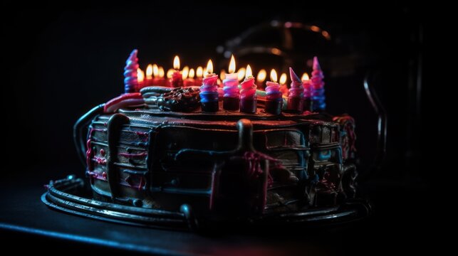 Scary cyberpunk Cakes with Candles , good for halloween birthdays or related themes