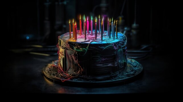 Scary cyberpunk Cakes with Candles , good for halloween birthdays or related themes