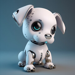 Cute robot puppy machine character. Electronic interactive toy, robot dog isolated on a blue background. High technology concept, pet of the future, electronic home. Generative AI