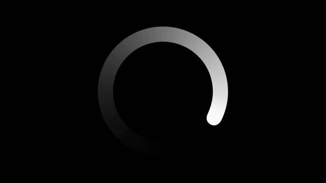 Animation of a loading spinning load wheel. Waiting for download. White circle on a black isolated background.