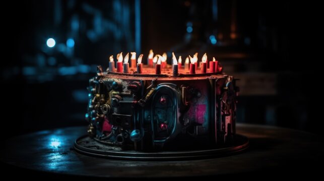 Scary cyberpunk Cakes with Candles , good for halloween birthdays or related themes