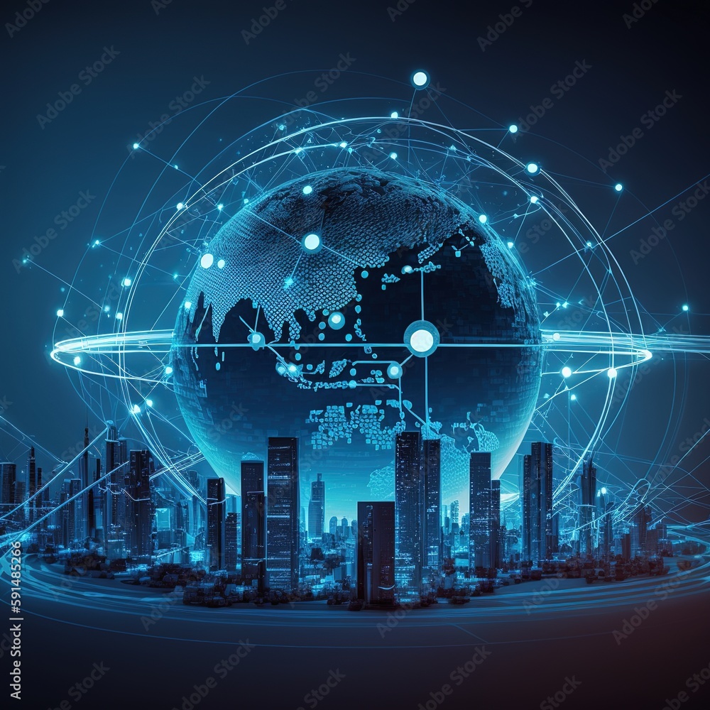 Poster global digital network and data customer connection, social network and data exchange of technology,
