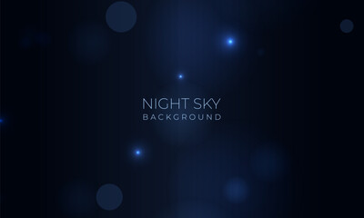 Vector realistic blue night sky with bokeh light effect. Abstract background night starry sky space with blue nebula. Vector illustration