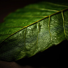 Fototapeta na wymiar Extreme macro of a green leaf, Generative AI
