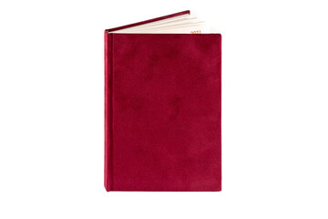 close up of a blank velour fluffy notebook on white background with clipping path