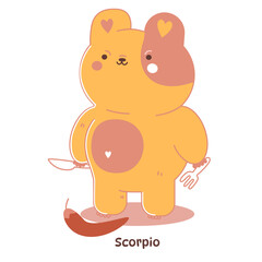 Cute Scorpio sign of the zodiac,bear zodiac,Astrological Sign.Bear horoscope.Zodiac of pets.isolated on a white back