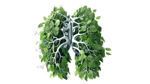 Human lungs made from leaves. Clean air without pollution concept. Ai generated. Motion.